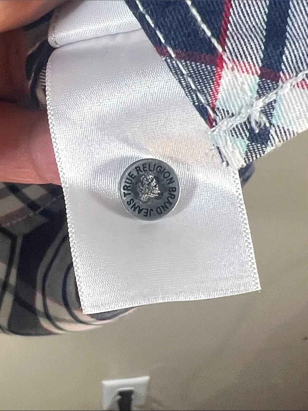 True Religion Navy and White Plaid Button-Down Shirt